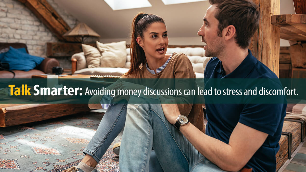 Attractive young couple talking in the living room